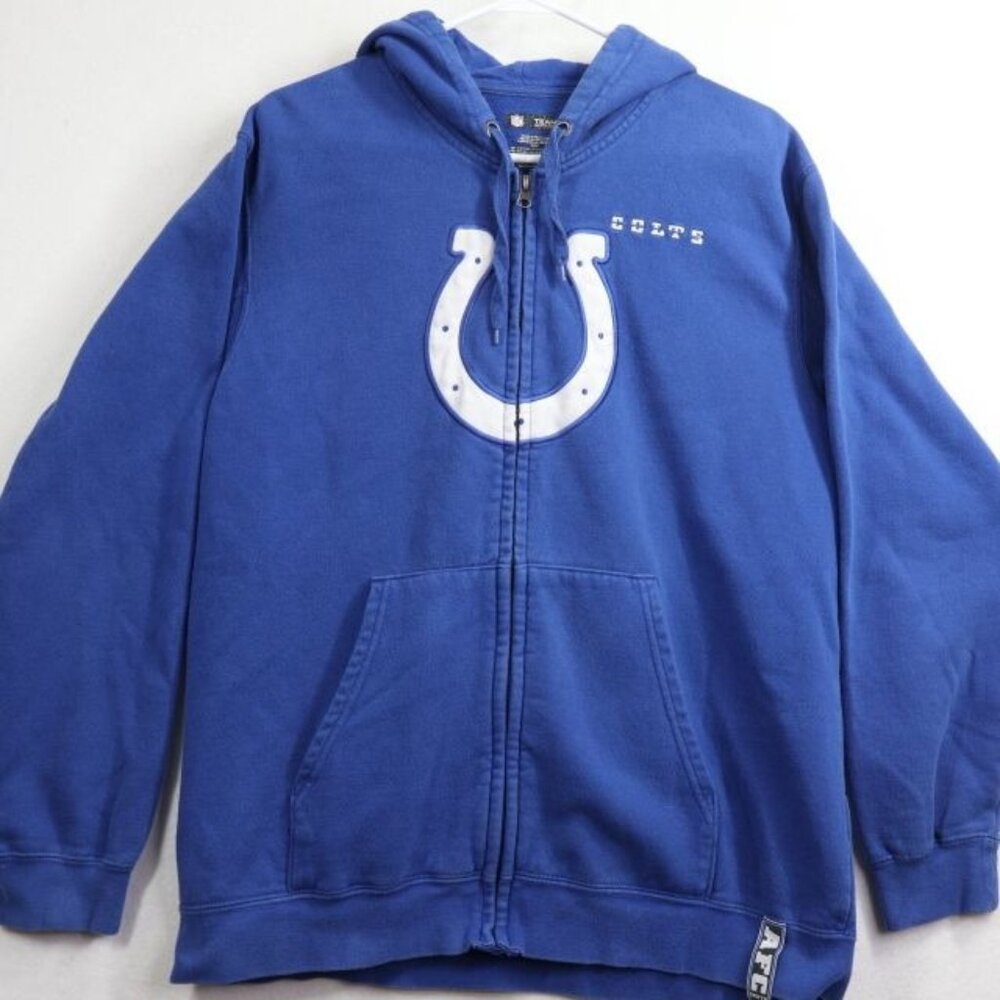 Colts Football Jacket Mens L Blue NFL Hoodie Zip-Up Sweatshirt Faded